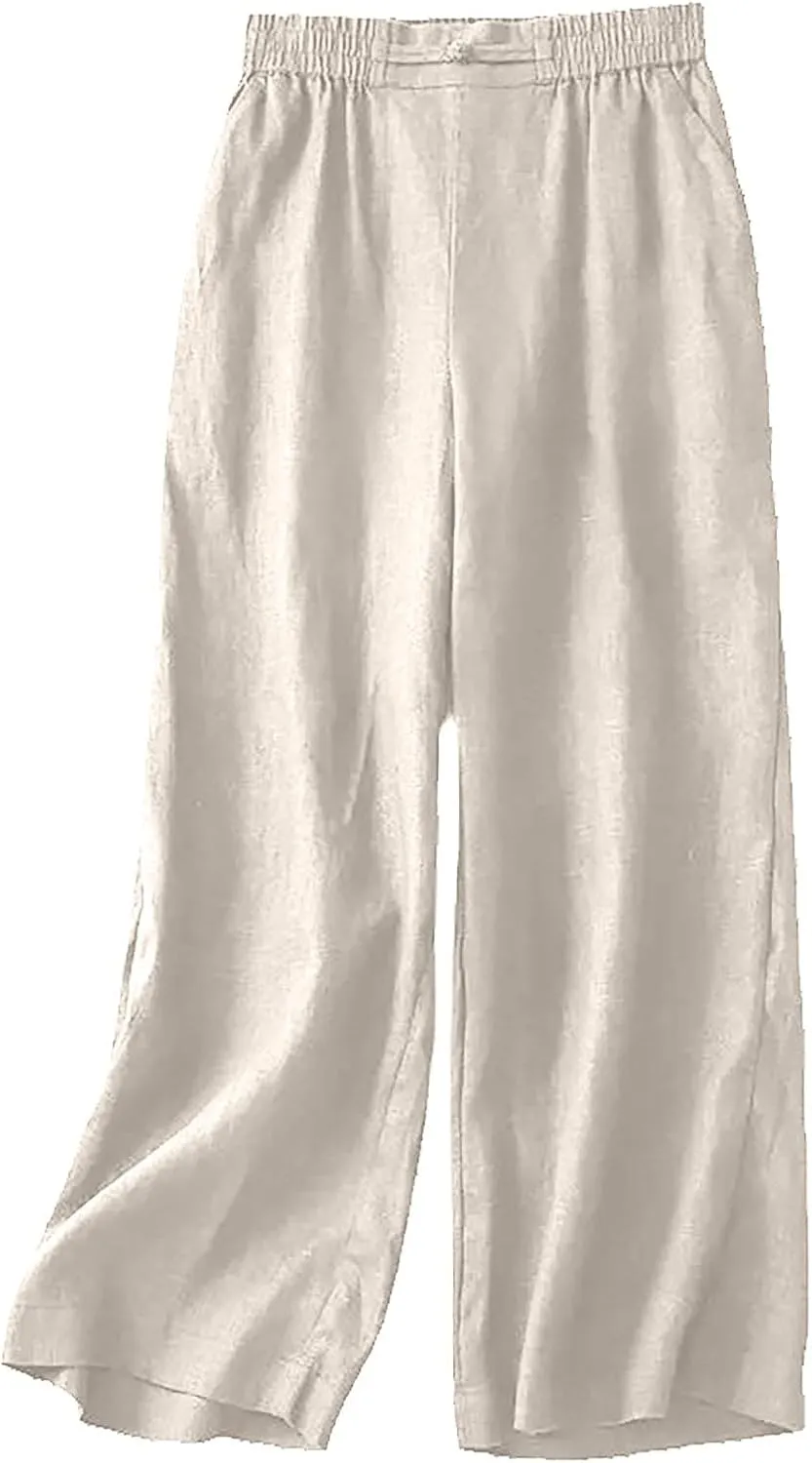 Baggy Wide Leg Pants for Women Lightweight Linen Pants Comfortable Summer Pants Drawstring High Waisted Pants 2025