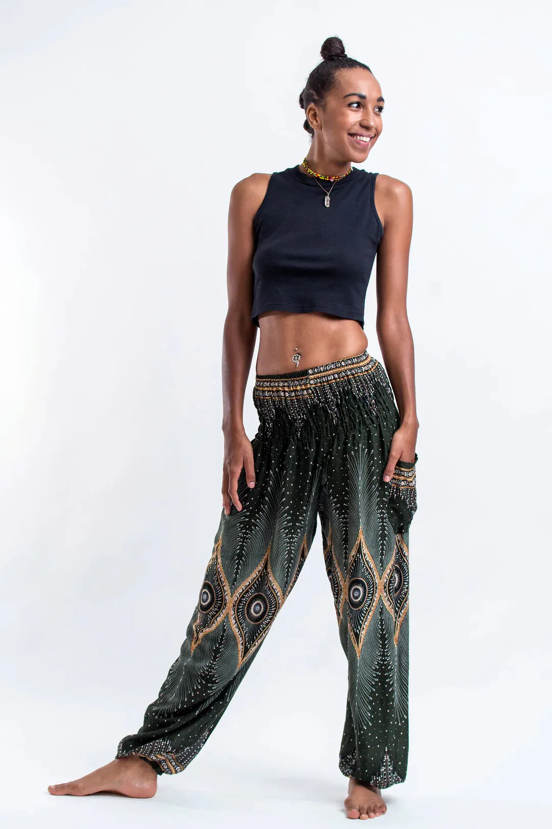 Diamond Green Peacock Unisex Harem Pants, Thailand