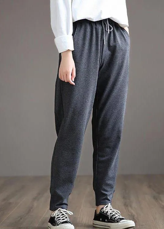 French Dark Gray Wild Pants Trendy Spring Elastic Waist Fashion Ideas Wide Leg Pants