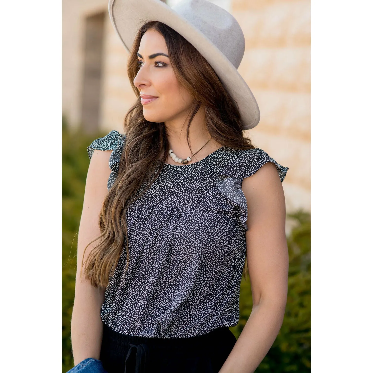 Leopard Ruffle Short Sleeve Tee