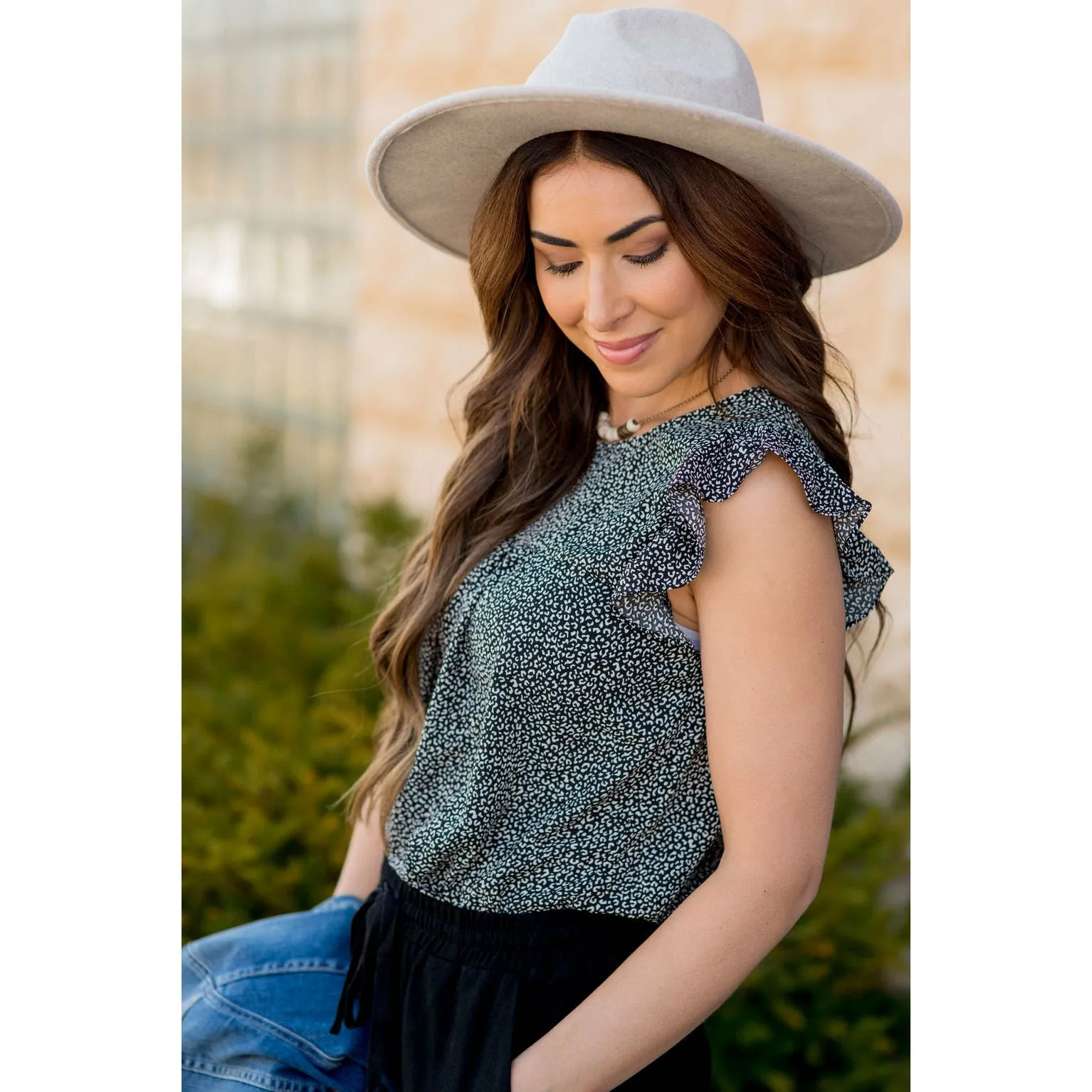 Leopard Ruffle Short Sleeve Tee