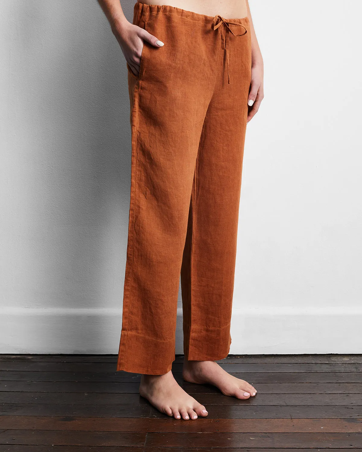 Rust 100% French Flax Linen Pants