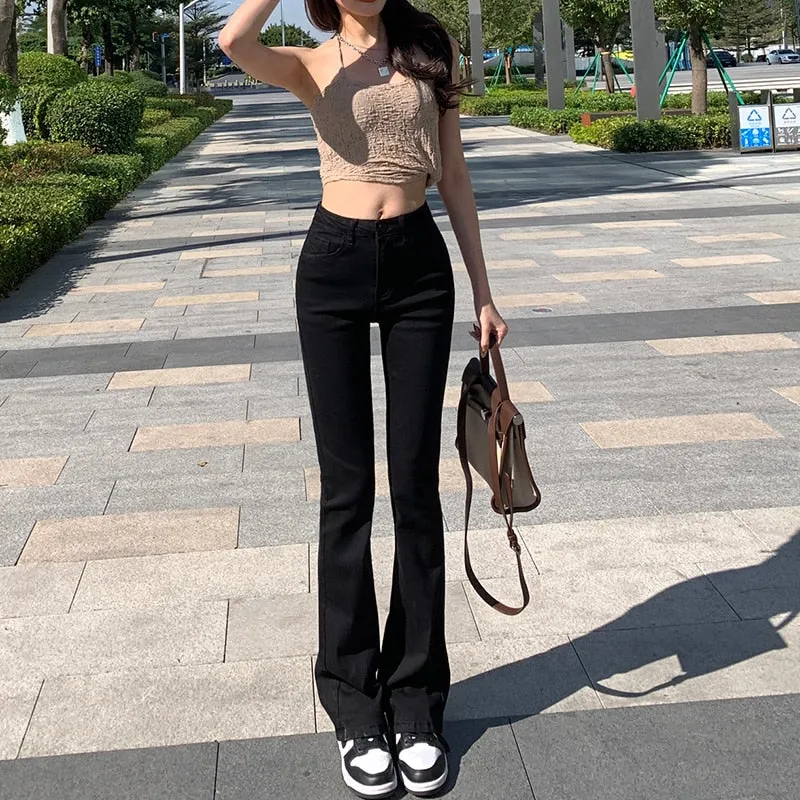 Wjczt Flare Jeans Low Waist Loose Comfortable Jeans For Women Pants 2022 Elastic Fashion Boyfriend Style Denim Pant Trousers