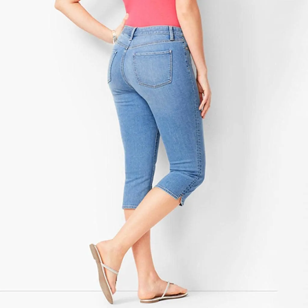 Women's Soft Denim Capris Classic High Waist Skinny Stretch Denim Pants Capri Jeans Regular Fit Trendy Work Casual