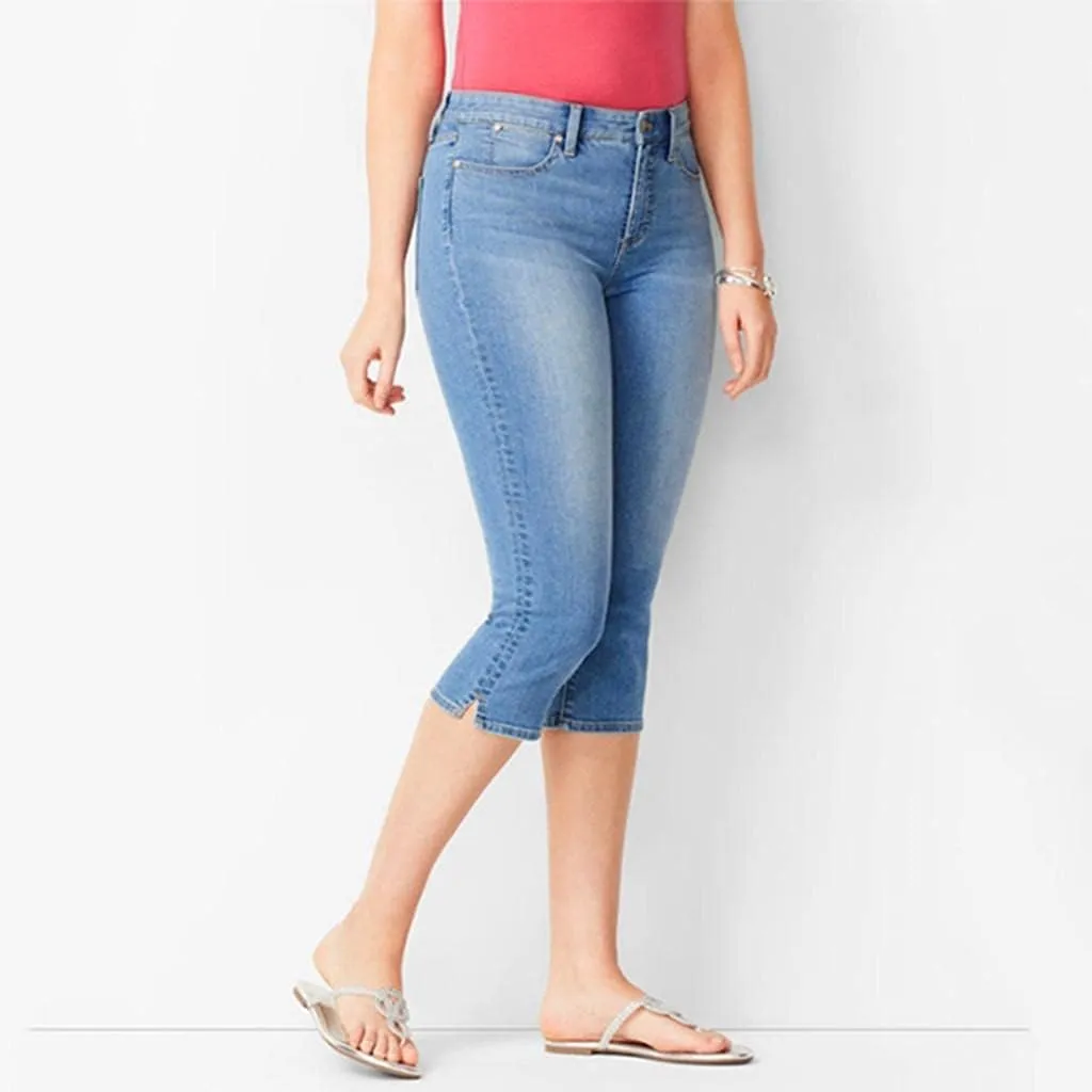 Women's Soft Denim Capris Classic High Waist Skinny Stretch Denim Pants Capri Jeans Regular Fit Trendy Work Casual